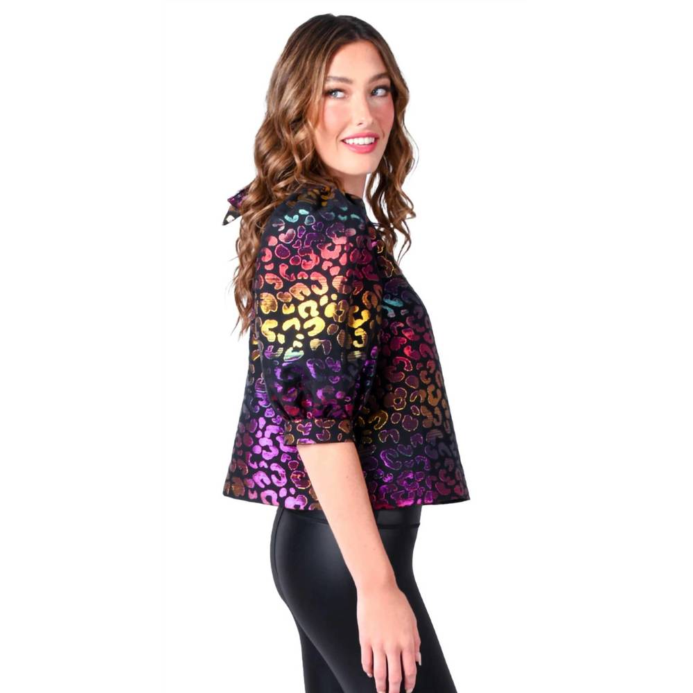 NEW EMILY MCCARTHY bella top in gold cheetah jacquard - Picture 3 of 3